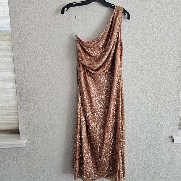 NWT | Sachin + Babi Sequin One Shoulder Carmen Dress in Honey Midi Size 6 - Picture 3 of 9